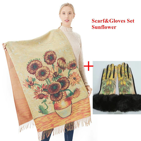 New Cashmere Scarf Women Digital Printing Pashmina Shawl Wraps Gustav Klimt Oil Painting Der Kuss Bandana Femme Foulard Tassels