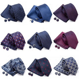 Mens Jacquard Tie Cravat Cufflinks Set Luxury Necktie Fashion Stripe Ties for Men Gift Wedding Dress Handkerchief Accessories