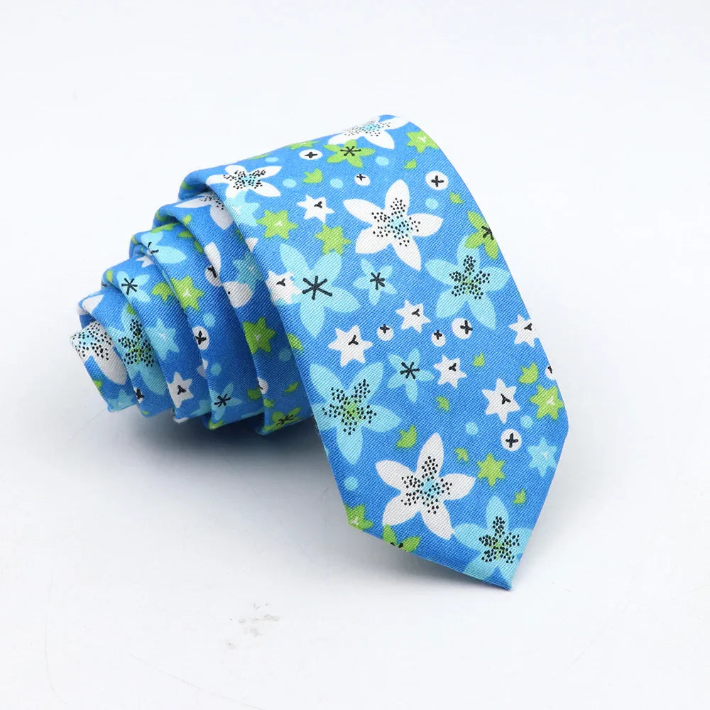 New Floral Tie For Men Skinny Casual Cotton Necktie For Wedding Casual Mens Neckties Classic Suits Flower Print Neck Ties Cravat