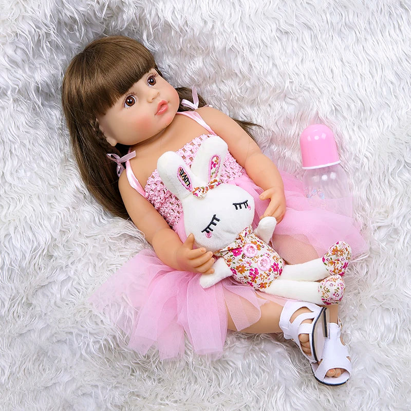 55cm NPK bebe doll reborn toddler girl pink princess baty toy very soft full body silicone girl doll