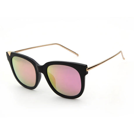 Trendy Cat Eye Metal Polarized Sunglasses Men Driving Eyeglasses Women Vintage Round Big Frame Pink Mirror Film Lens Sun Glasses