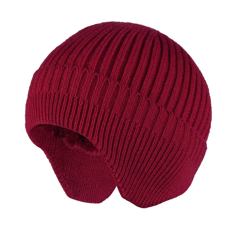 Winter Ears Protected Hats for Men Thicker Beanies Knitted Cap Autumn Cycling Beanie Women Fleece-lined Warmer Bonnet Solid Cap