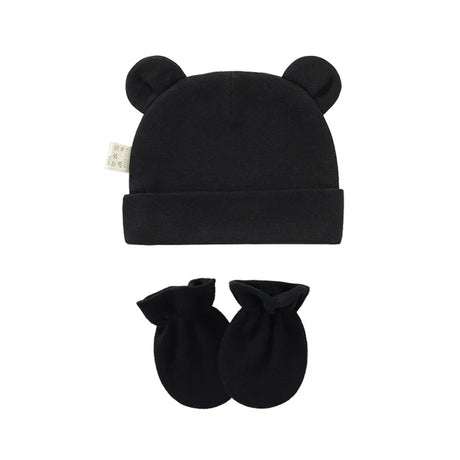 Cute Newborn Birth Set Cotton Soft Baby Nightcap With Ears Fall Winter Hat Gloves 2pcs Kit Prevent Scratching Skin Infant Stuff