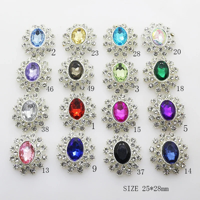 Ywxinxi 10 Pcs 25*28mm Flower Bump Bottom Acrylic Alloy Rhinestone Buttons DIY Flat Back Brooch Fashion Decoration Accessories