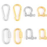 Screw Climbing Gear Carabiner, Stainless Steel, Gold Color, U Pendant, Snap Hook, Charm, Buckle Clasp, Shackle, 3Pcs