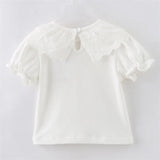 Sweet Princess Style Baby Girls Summer Solid Color Shirt Ruffles Lace Short Sleeve Soft Cotton Shirt Children Tops Outwear