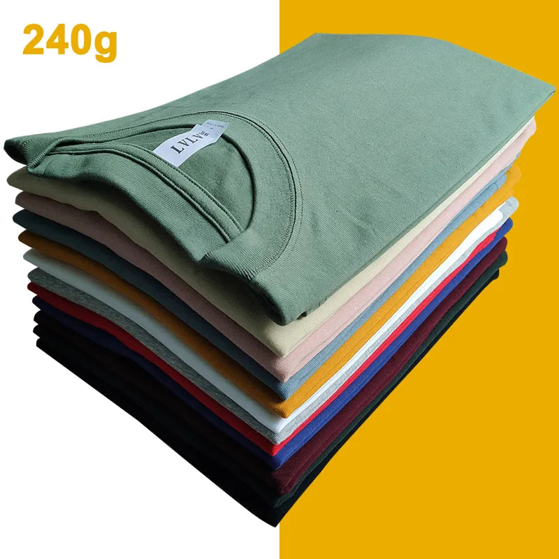 240g XS-4XL Men T-Shirts Male Summer Casual Tshirts Men Short Drop Shoulder Cotton Basic Plain Solid Tee Shirts Women Plus Size