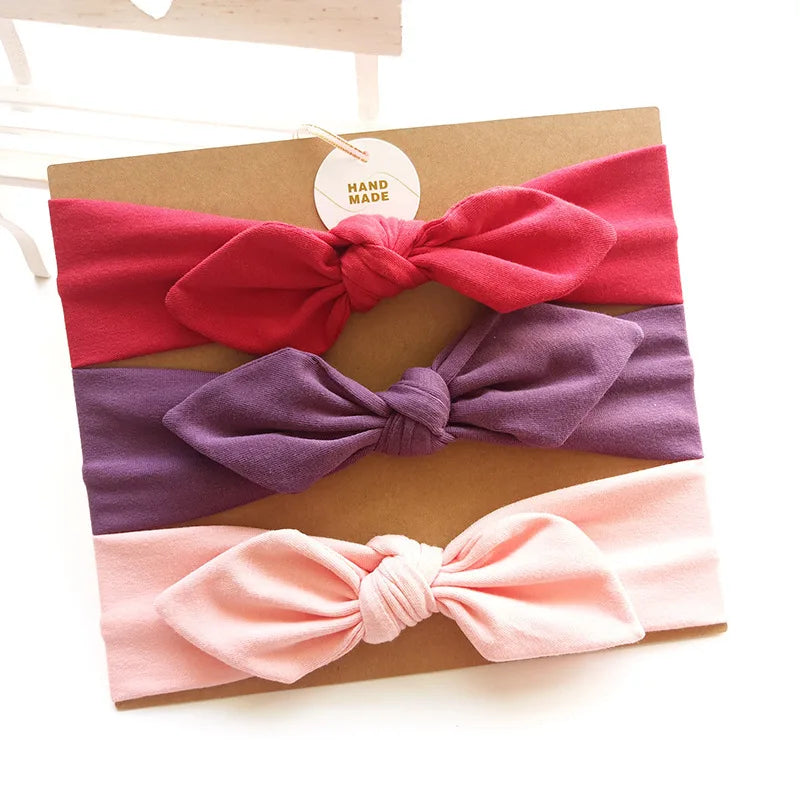 3pcs/lot Solid Nylon baby headband Bow Headbands For Cute Kids  Indian Turban Knot Rabbit Cotton Kids Hair Accessories