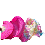 1pair/1pc Real Silk Belly Dance Veil Fans Bamboo Handmade Dyed Performance Long Fan Belly Dancing 100% Real Silk Fans