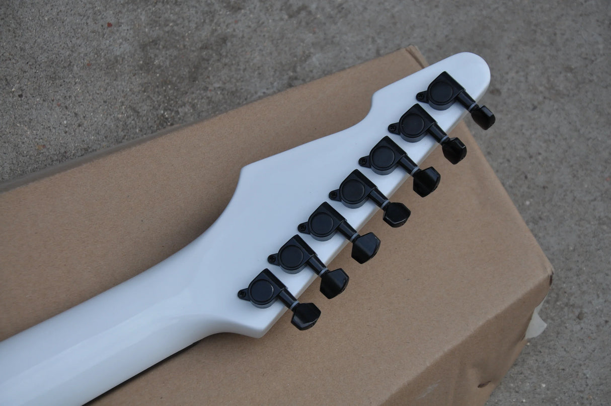 2020 high quality classic 7 string electric guitar, white body, black accessories, custom support