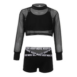 Kid Girl Cool Hip Hop Dance Outfits 3pcs Breathable Workout Short Net Blouse +Tank Top +Boyshorts Set Jazz Street Dance Costume