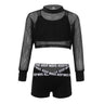 Kid Girl Cool Hip Hop Dance Outfits 3pcs Breathable Workout Short Net Blouse +Tank Top +Boyshorts Set Jazz Street Dance Costume