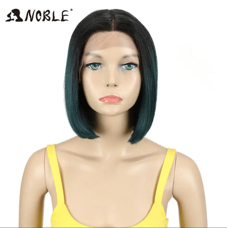 Noble Cosplay Synthetic Lace Wig Cosplay Wig Short Bob Straight 12" Color Yellow Lace Wig Ombre Blonde Wig For Black Women Wig