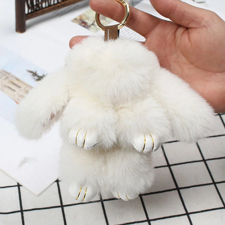 Cute Plush Bunny Keychain Women Fur Pom Pom Angel Rabbit Key Ring Hare Plush Dolls Toy Girls Bag Car Key Pendant Kids Xmas Gift