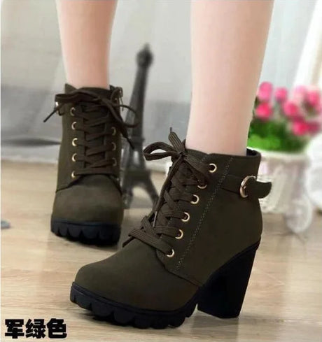 Boots Women Shoes Women Fashion High Heel Lace Up Ankle Boots Ladies Buckle Platform Artificial Leather Shoes bota feminina 2023