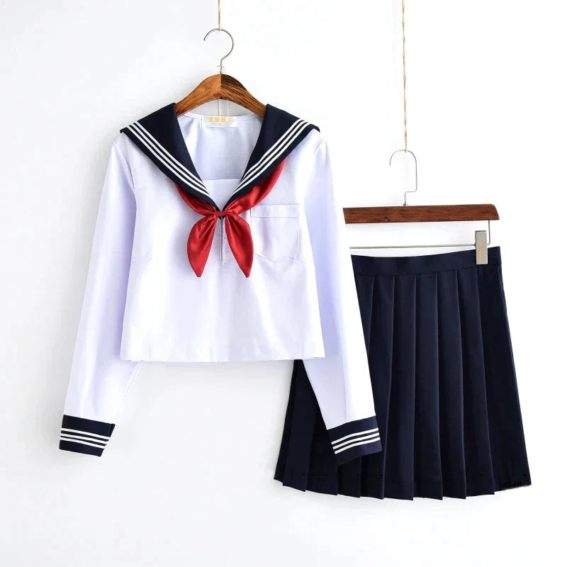 White Schoolgirl Uniform Japanese Class Navy Sailor School Uniforms Students Clothes For Girls Anime COS Sailor JK Navy Suit