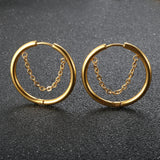 2PC /Set Stainless Steel Small Hoop Earrings for Women Golden Circle Thick Ear Ring Piercing Tassel With Chain Earrings Jewelry