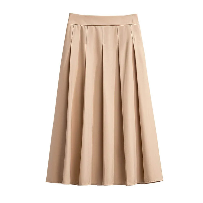 155Kg Plus Size Women's Summer Loose A-Line Pleated Skirt 5XL 6XL 7XL 8XL 9XL 10XL High Waist Temperament Skirt Bblack Apricot