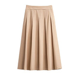 155Kg Plus Size Women's Summer Loose A-Line Pleated Skirt 5XL 6XL 7XL 8XL 9XL 10XL High Waist Temperament Skirt Bblack Apricot