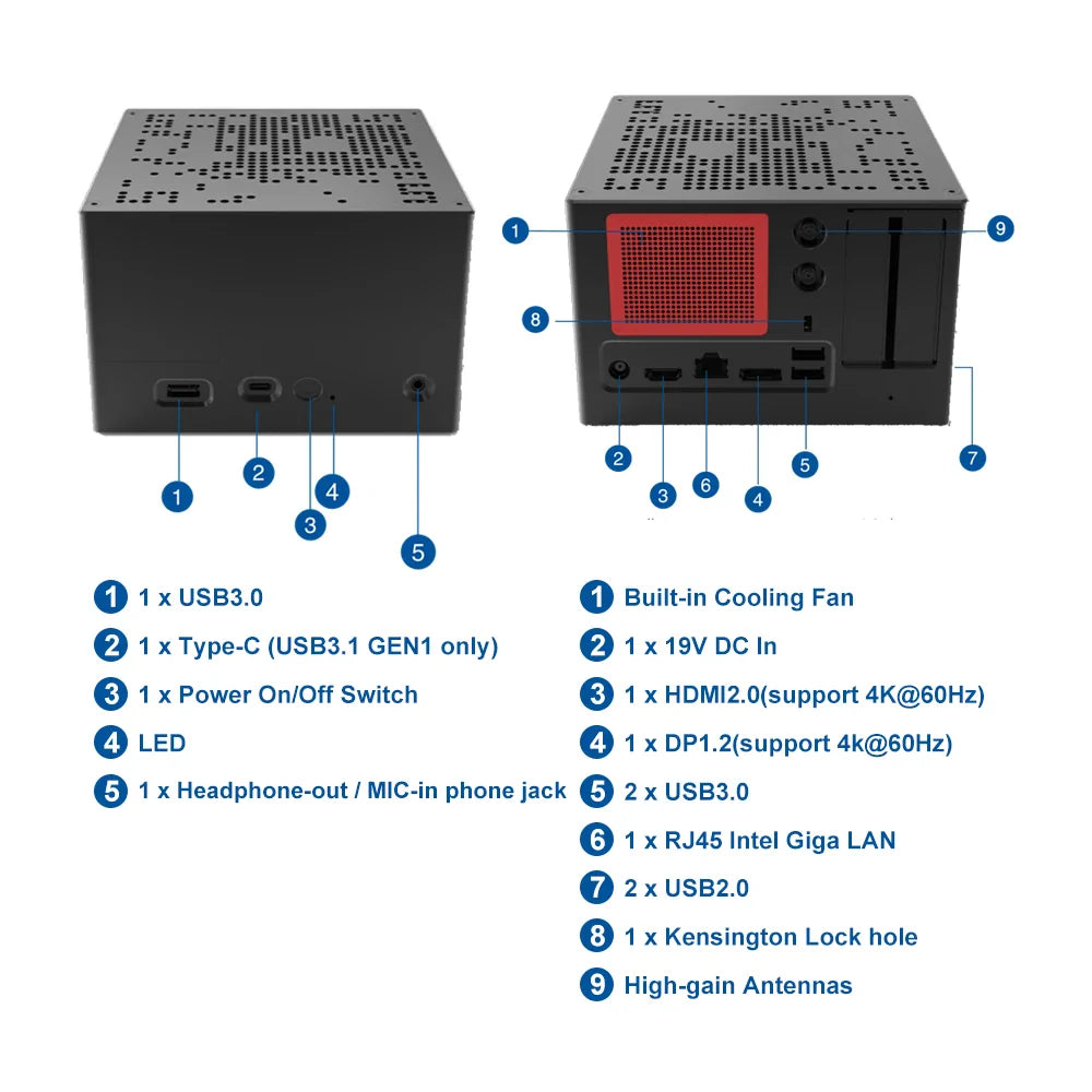 Eglobal DIY Gaming PC Intel Core 10th i7 10700T i9 10900T Desktop CPU Windows 11 Mini ITX Computer HDMI2.0 DP1.2 4K Display HTPC