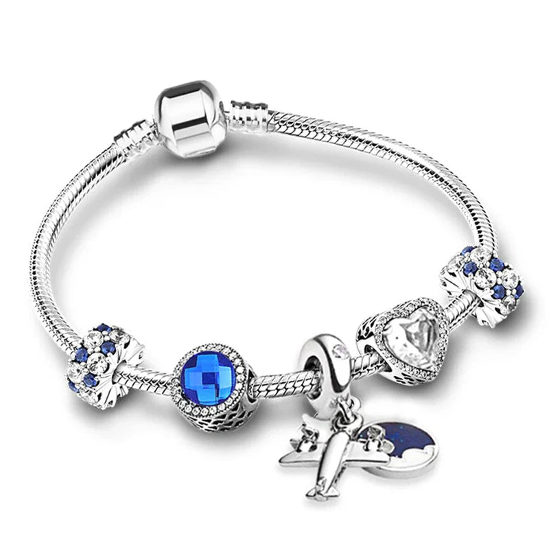 ZMFINES 2022 New Silver Color Charm Bracelets With Blue Star Moon Beads Pendant For Women Space Series Jewelry Gift Dropshipping