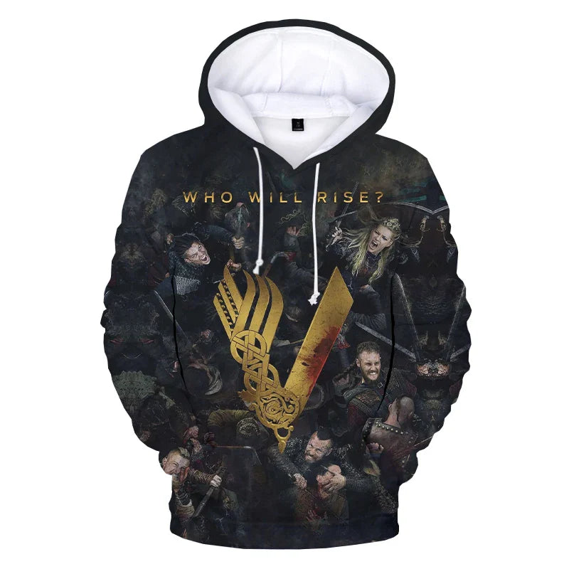 2021 Vikings Ragnar Lothbrok 3D 3D Hoodie Pullovers Sweatshirt Round Neck 3D Hoodie Pullover Men/women Pullovers Boys/girls Stre