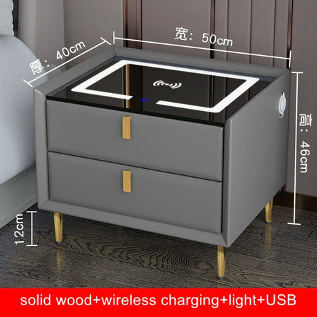 Smart Bedside Table with Wireless USB Charging Creative Multi-Functional Infrared Sensitive LED Light Hotel Night Stands