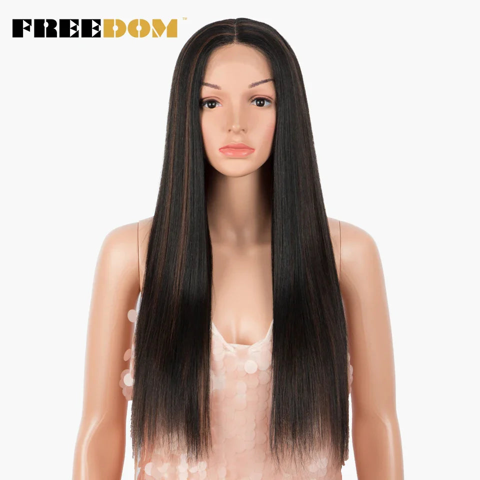 FREEDOM Synthetic Lace Front Wig For Black Women Long Straight Middle Part Wig High Temperature Red Blonde Ginger Cosplay Wigs