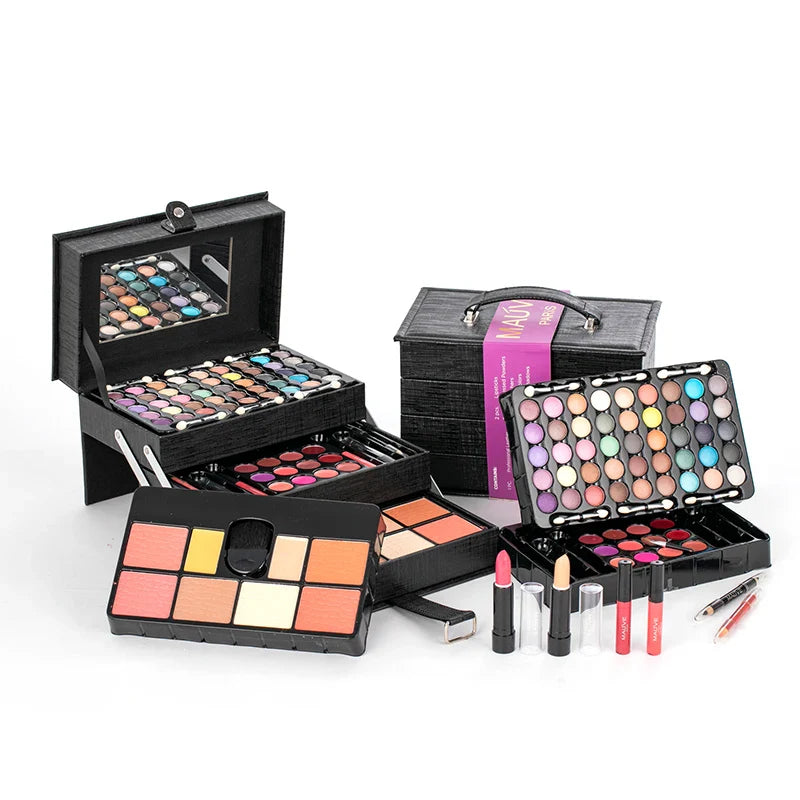 Black Cross Pattern Portable Professional 45 Color Eye Shadow Lip Enamel Blush Makeup Foundation Makeup Powder Set Eye Shadow