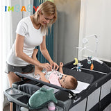 IMBABY Baby Bed Portable Baby Cribs with Diaper Table Baby Nest Double Decker Baby Sleep Cradle Multifunctional Playpen Crib