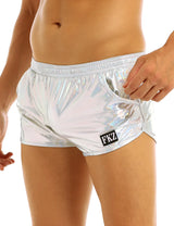 Mens Holographic Shiny Metallic Boxer Briefs Casual Loose Lounge Shorts Underwear Fashion Swim Trunks Bikini Swimwear