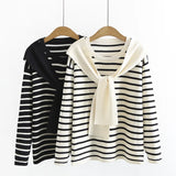 4xl Woman Plus Size Sweater Slim Fit High Strecth Striped Jumper O-Neck Cape Splicing Long Sleeve Pullover Autumn 2022