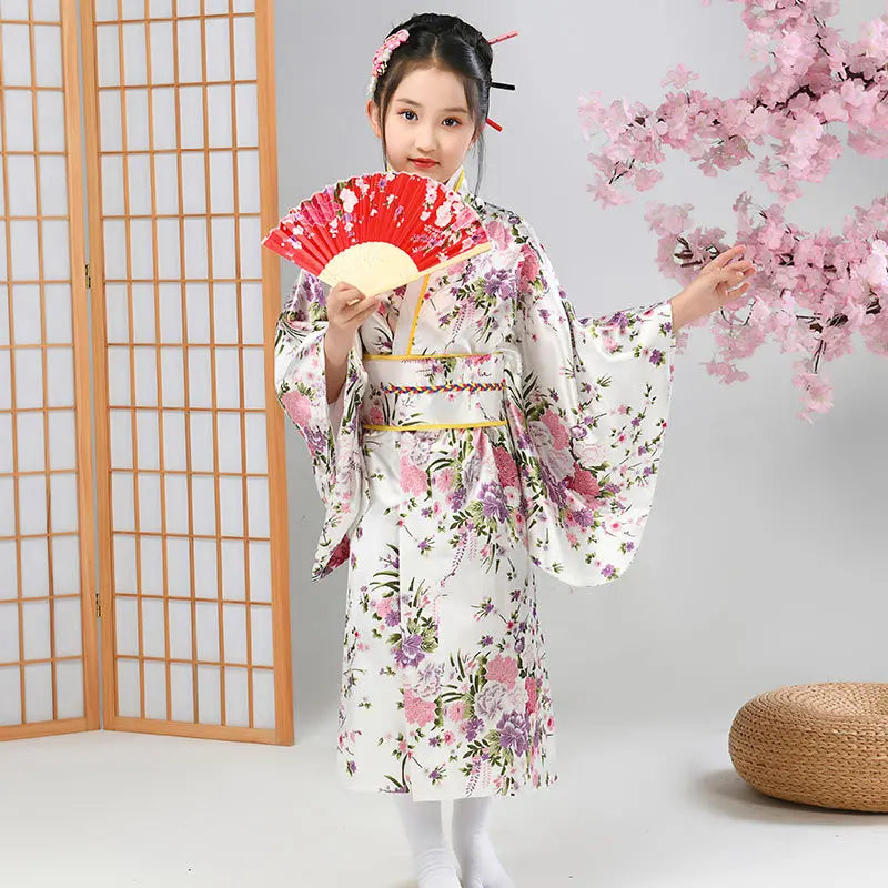 Children Kimono Traditional Japanese Style Peacock Yukata Dress for Girl Kid Cosplay Japan Haori Costume Asian Clothes