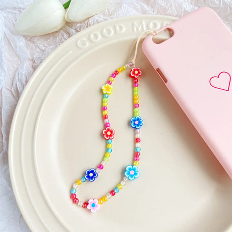 New Mobile Phone Chains Strap Lanyard Colorful Pearl Soft Pottery Rope Cell Phone Case Hanging Cord for Women Wholesale