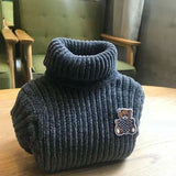 High Quality Sweater With Bear Pure Winter Boy Girl Kid Thick Knitted Turtleneck Shirts Solid High Collar Pullover Fluff Sweater