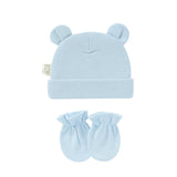 Cute Newborn Birth Set Cotton Soft Baby Nightcap With Ears Fall Winter Hat Gloves 2pcs Kit Prevent Scratching Skin Infant Stuff