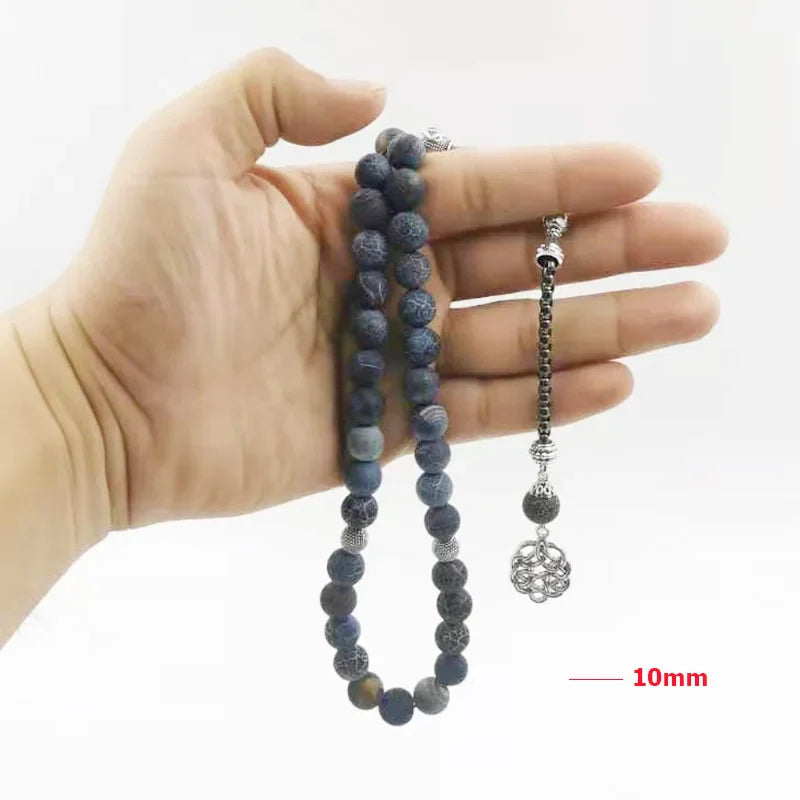 Tasbih Natural agates stone Blue Metal tassel 33 66 99 prayer beads islamic fashion stone Muslim Rosary