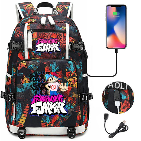 Friday Night Funkin Backpacks For School Multifunction USB Charging Bag Boy Girl Teenager School Bags Travel Laptop Mochila