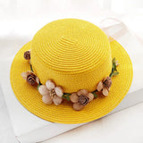 2019 Parent-child Summer New Women's Sun Hat Bucket cap beige lace Bowknot Flowers Ribbon Flat top Straw Hat Beach Caps Panama