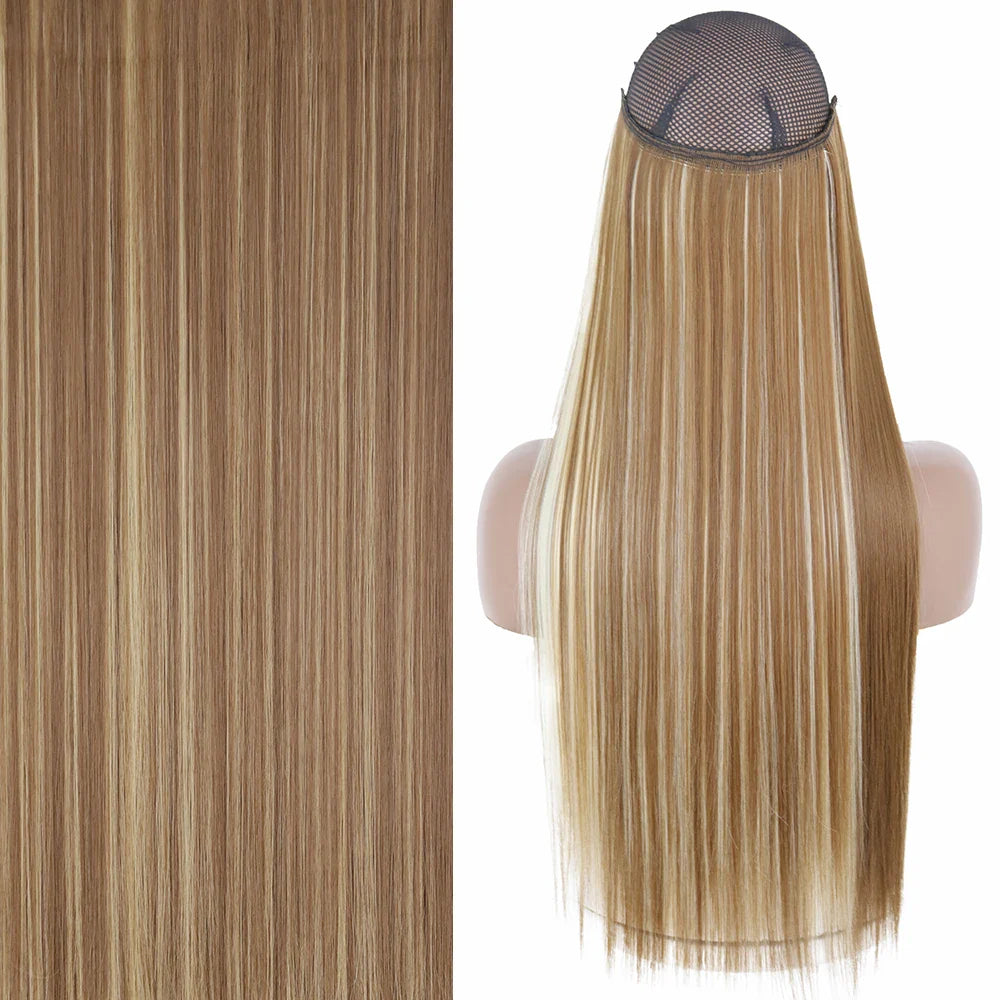 MERISIHAIR Synthetic No Clip Invisible Wire Hair Extensions Straight Black Blonde One Piece False Hairpiece Hair Extension