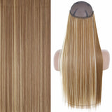 MERISIHAIR Synthetic No Clip Invisible Wire Hair Extensions Straight Black Blonde One Piece False Hairpiece Hair Extension