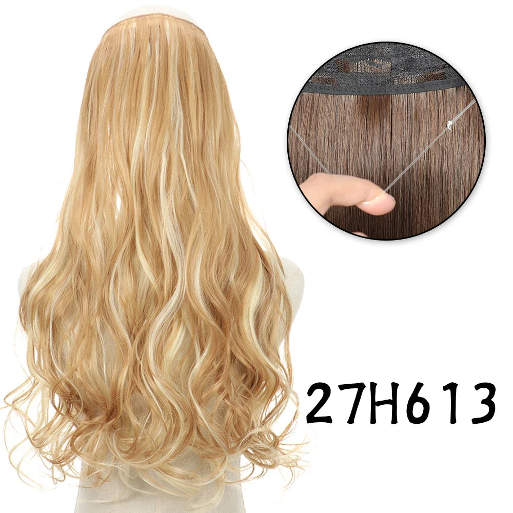 Hair Extensions No Clips Synthetic Fake Hair Ombre Pink Blonde Brown Black Natural Wavy Curly False Hair Piece For Woman