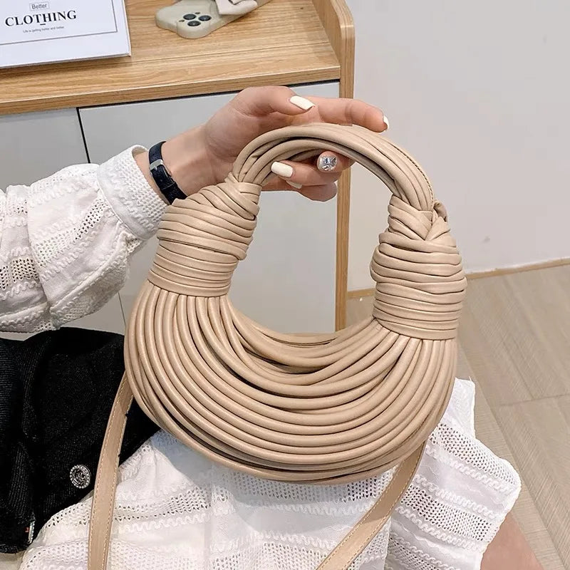 Handbags for Women 2023 New in Gold Luxury Designer Brand Handwoven Noodle Bags Rope Knotted Pulled Hobo Silver Evening Clutch