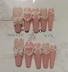 Handmade Custom Made False Nail Art With Pearls And Nows Wearable Nail Pink Almond Style Section Patch Removable Girl Fake Nail