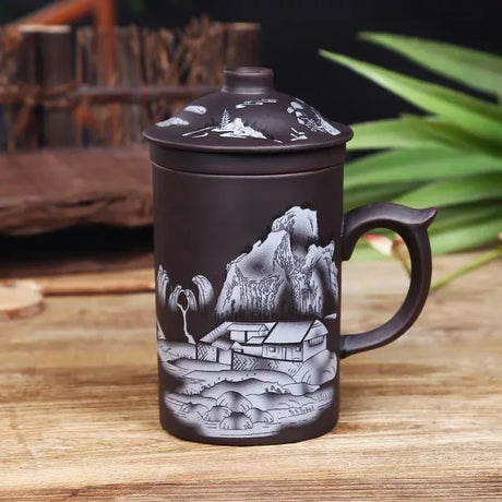 Handmade Yixing Dragon/Beauty Purple Clay Tea Mug with Lid and Tea Infuser Tea Cup Office Water Cup Gift Mug Drinkware