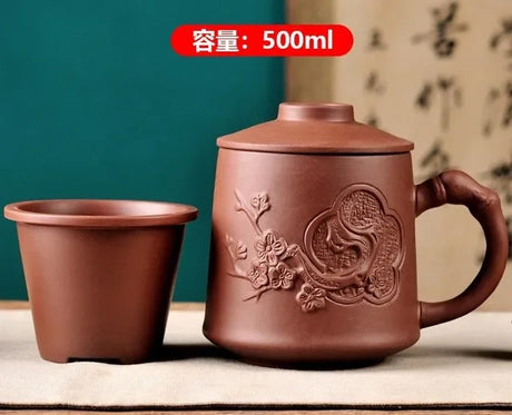 Handmade Yixing Dragon/Beauty Purple Clay Tea Mug with Lid and Tea Infuser Tea Cup Office Water Cup Gift Mug Drinkware