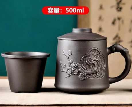 Handmade Yixing Dragon/Beauty Purple Clay Tea Mug with Lid and Tea Infuser Tea Cup Office Water Cup Gift Mug Drinkware