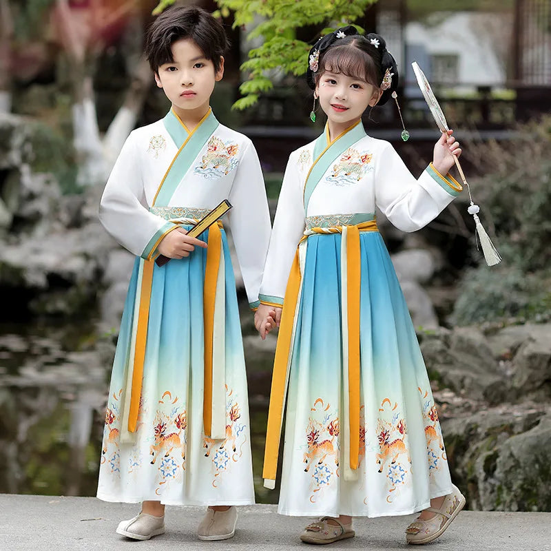 Hanfu Boys Girl Traditional Chinese Dress School Clothes Style Ancient Children's Performance Students Red Modern Hanfu Kids