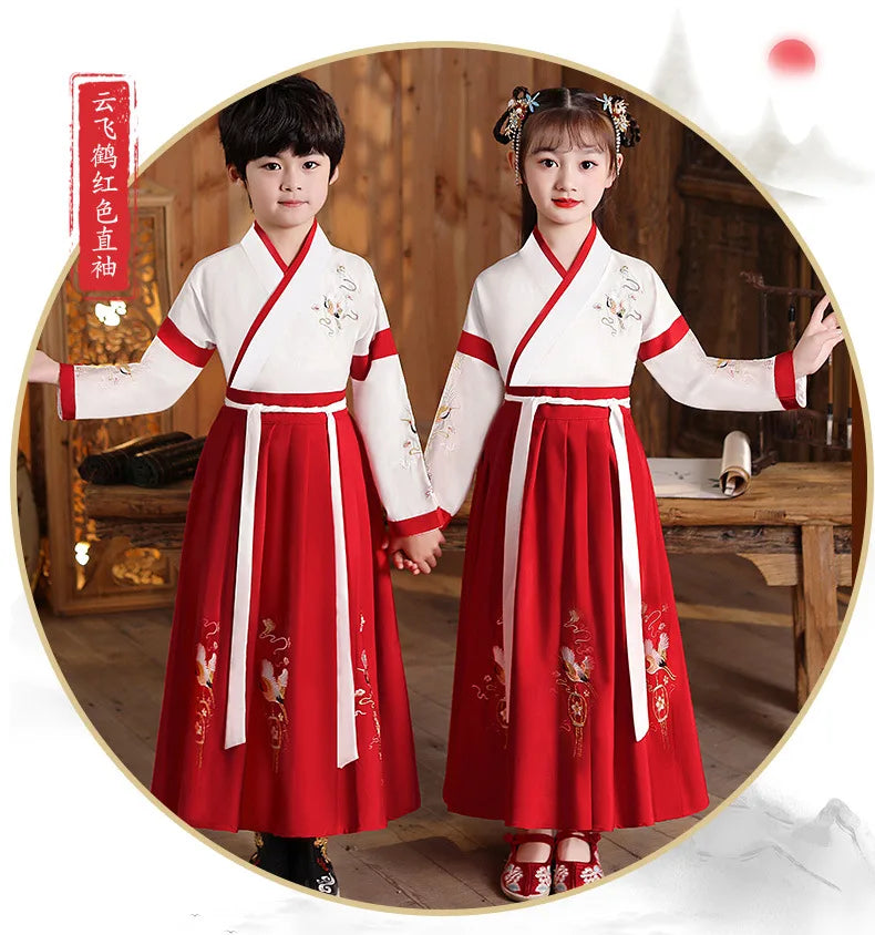 Hanfu Boys Girl Traditional Chinese Dress School Clothes Style Ancient Children's Performance Students Red Modern Hanfu Kids