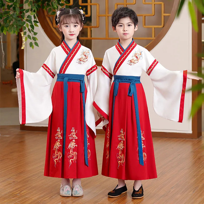 Hanfu Boys Girl Traditional Chinese Dress School Clothes Style Ancient Children's Performance Students Red Modern Hanfu Kids